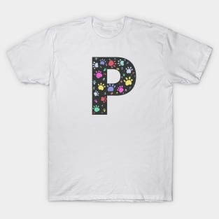 P letter  with colorful paw print T-Shirt